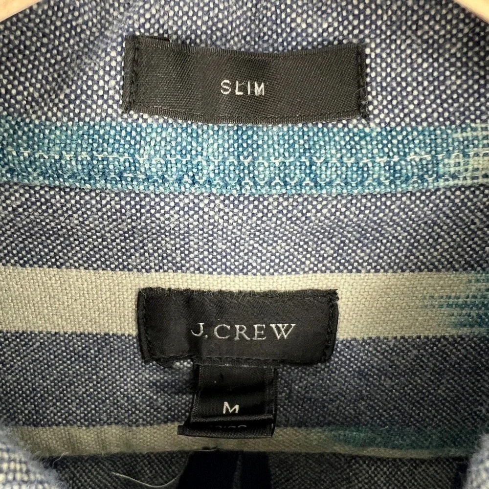J.Crew Slim Button Down Dress Shirt Mens Size M Cotton Aztec Blue Flannel Pocket